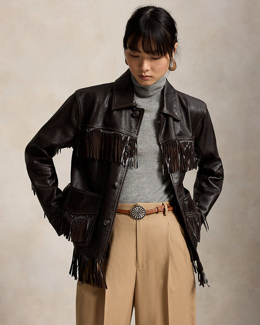 Fringe-Trim Leather Jacket
