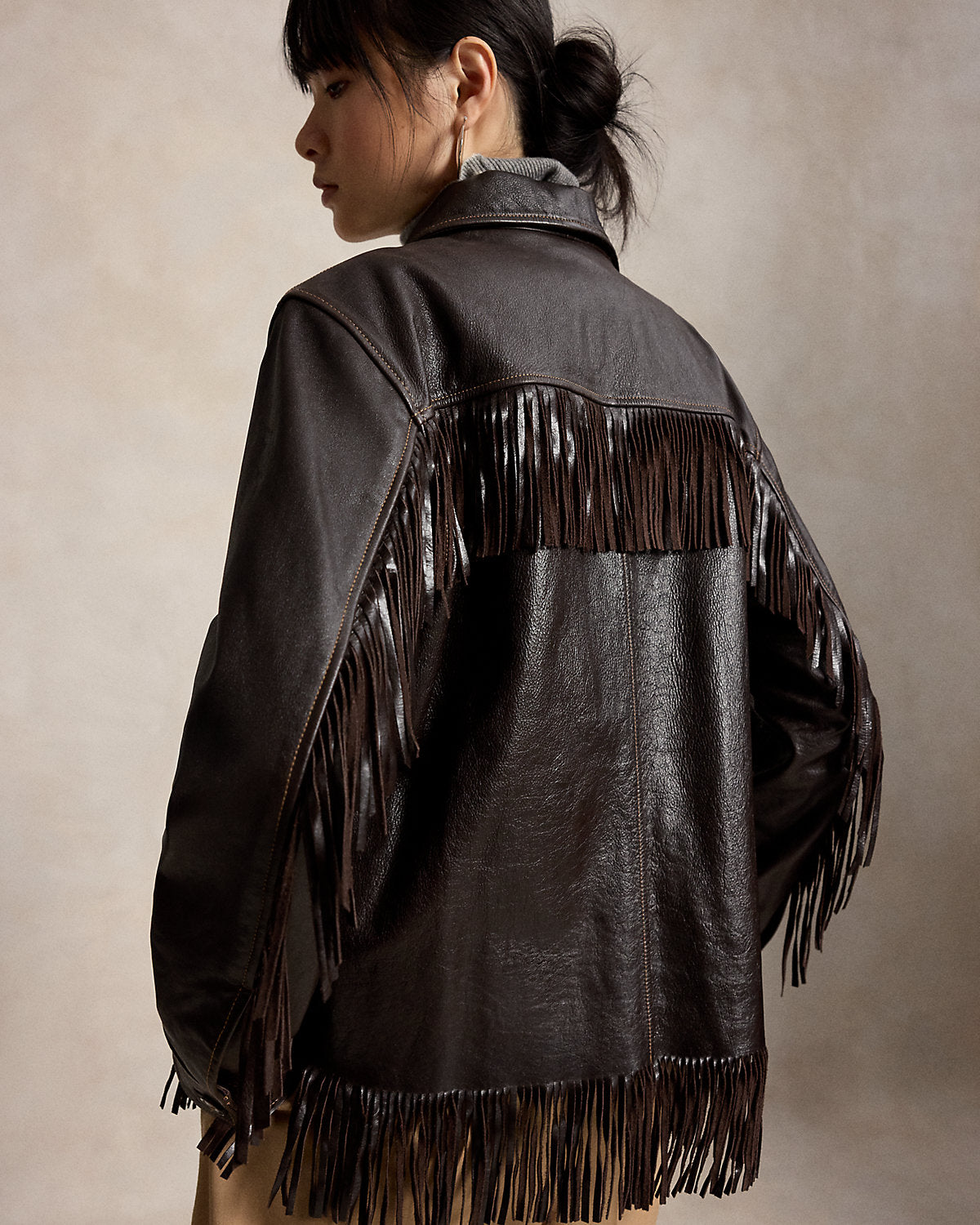Fringe-Trim Leather Jacket