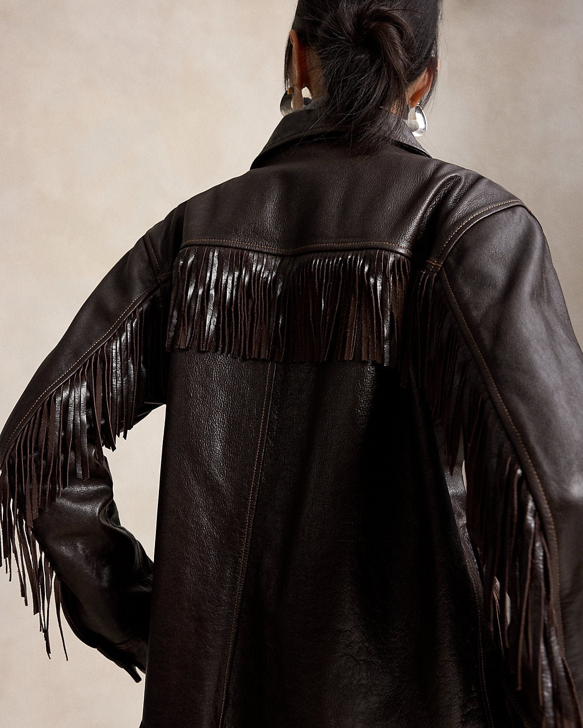 Fringe-Trim Leather Jacket