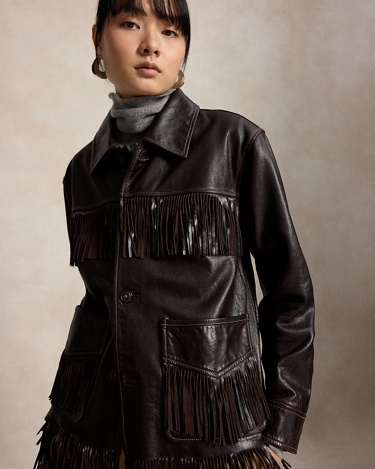 Fringe-Trim Leather Jacket