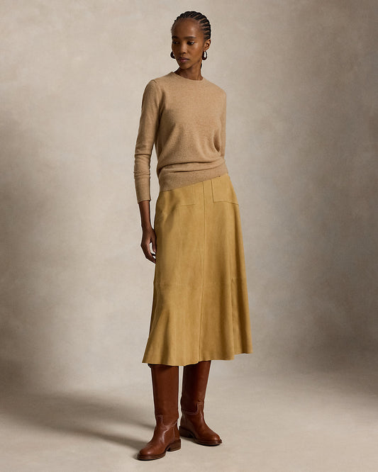 Belted Suede A-Line Skirt