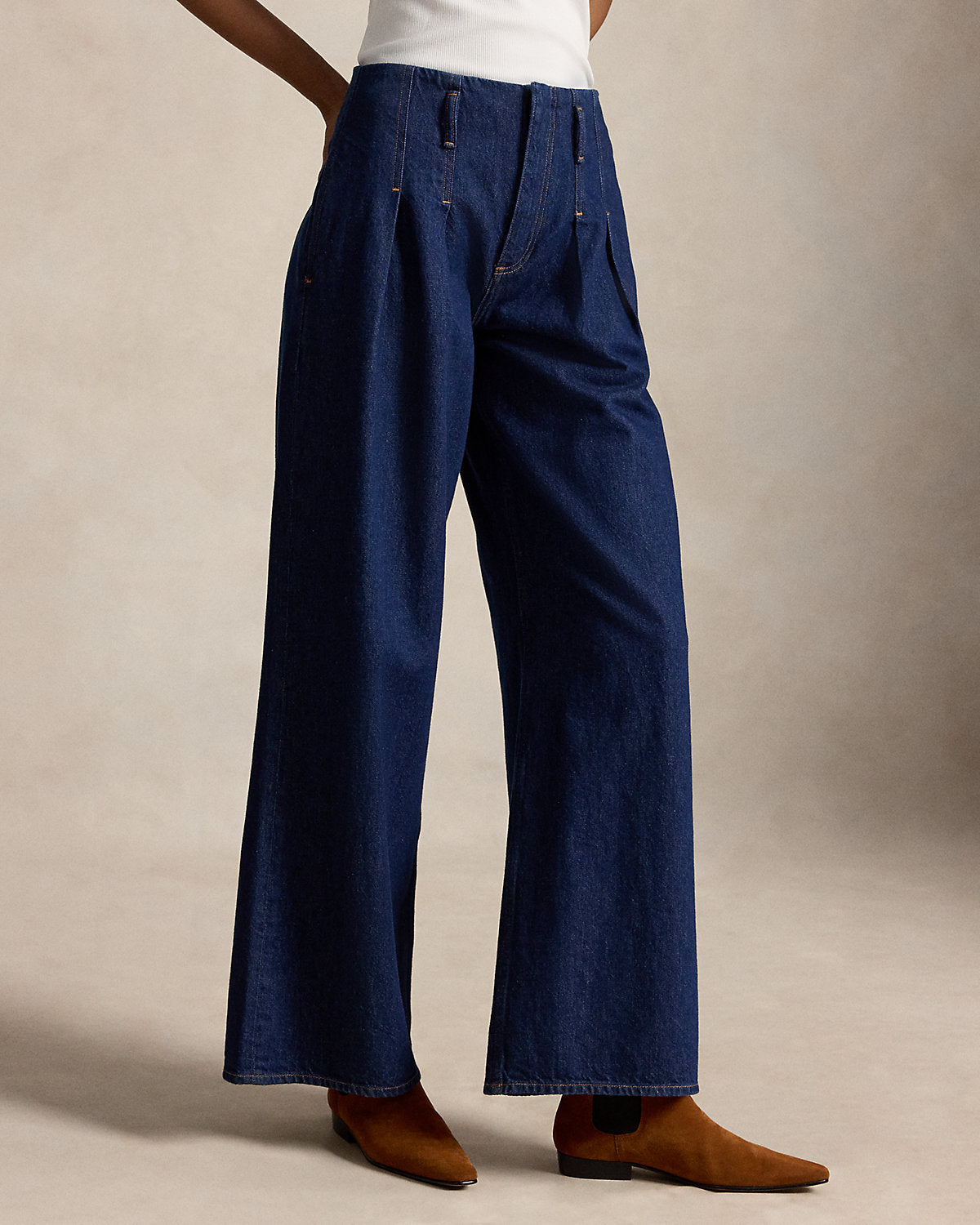 Pleated Wide-Leg Flare Jean