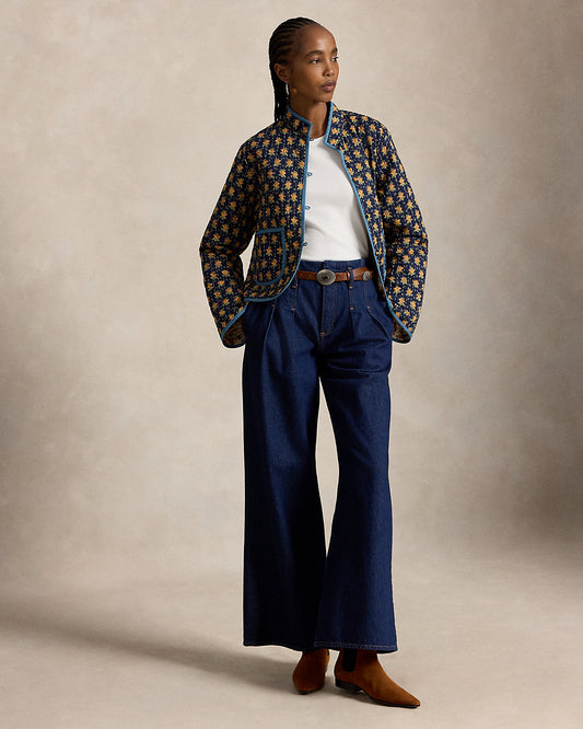 Pleated Wide-Leg Flare Jean