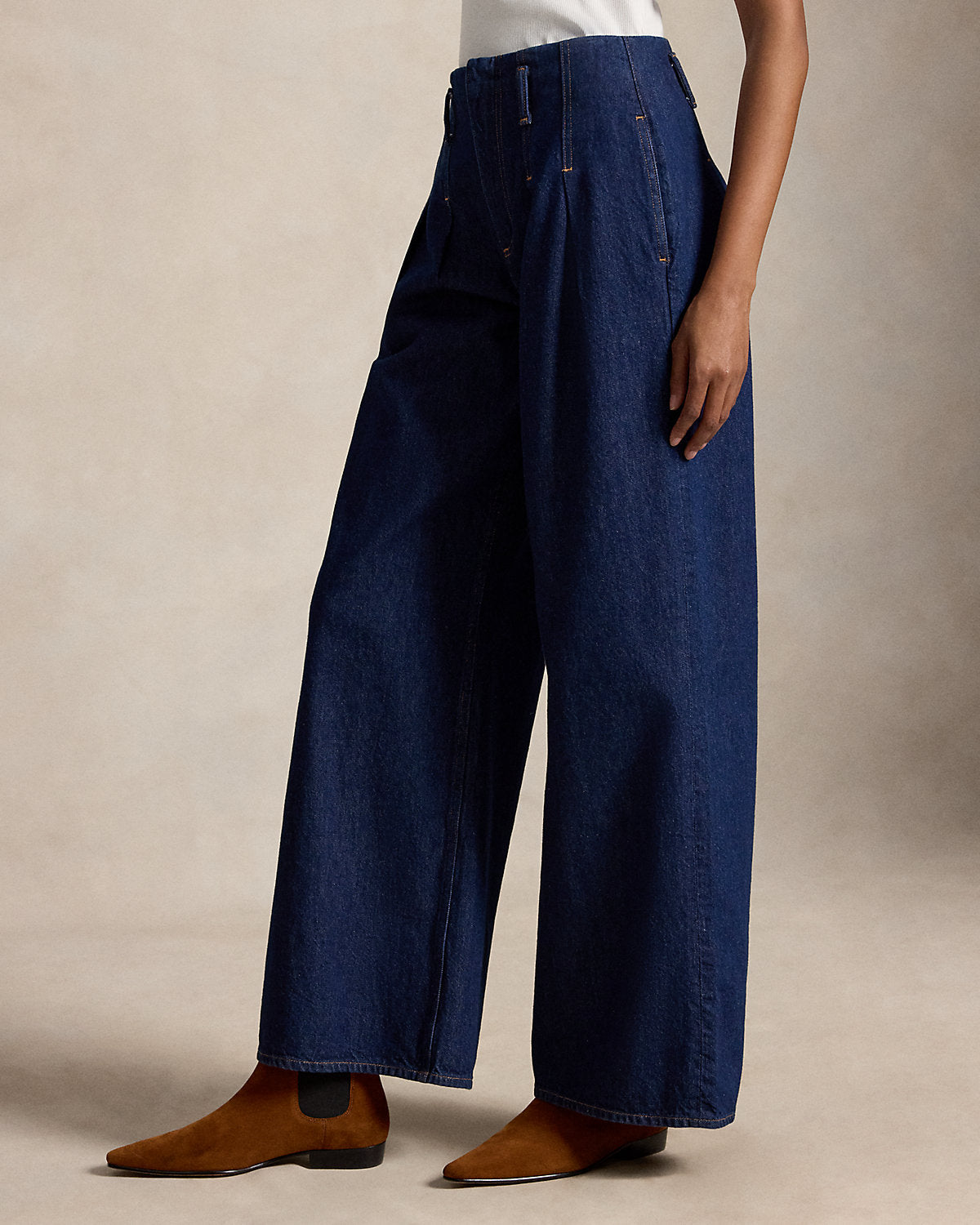 Pleated Wide-Leg Flare Jean