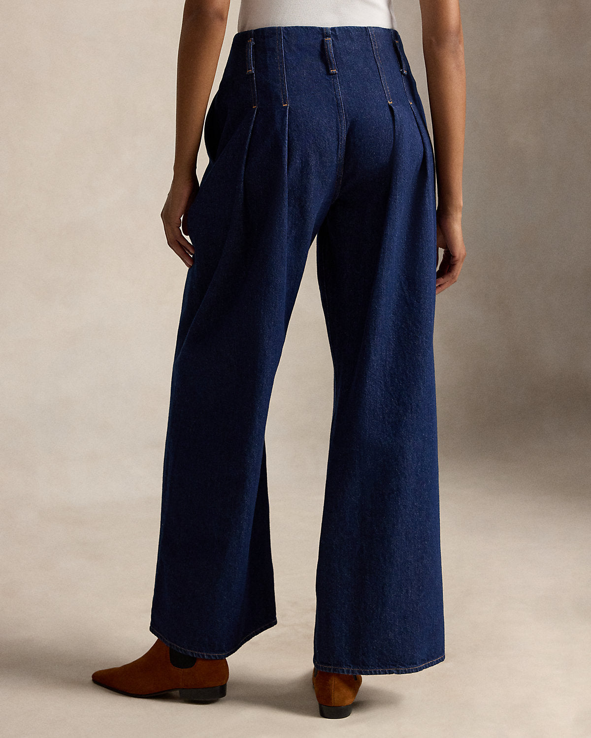 Pleated Wide-Leg Flare Jean