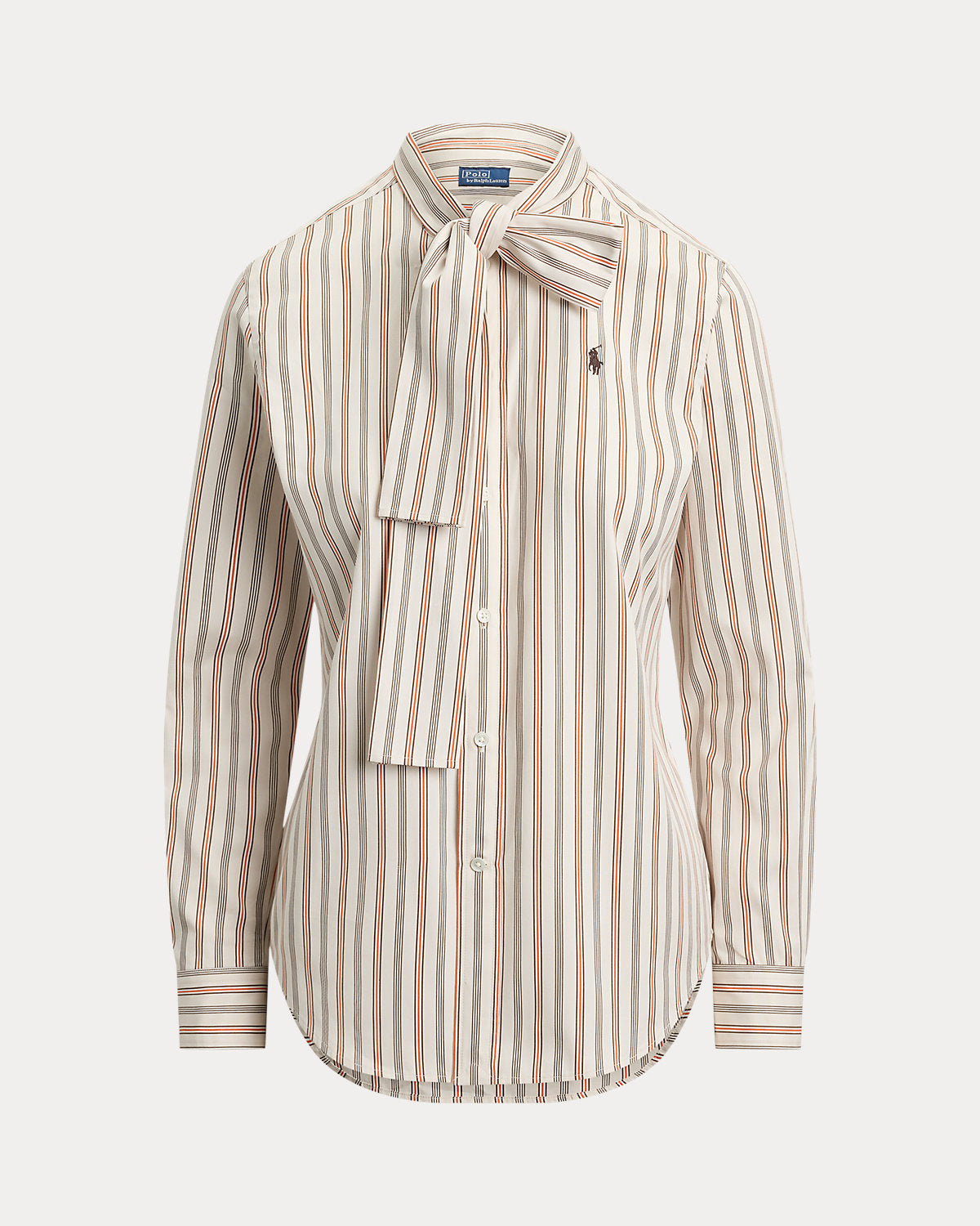 Slim Fit Striped Cotton Tie-Neck Shirt