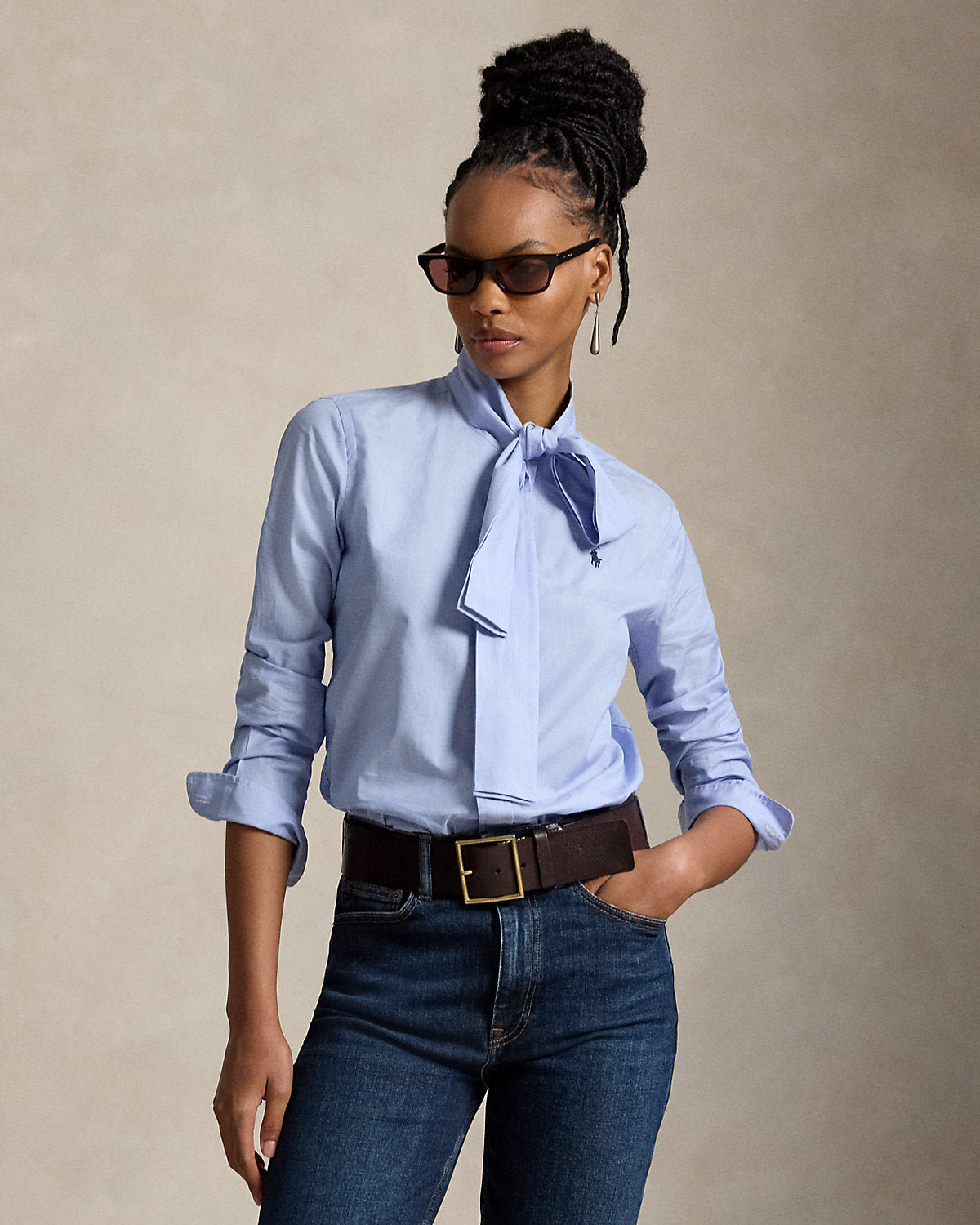 Slim Fit Cotton Tie-Neck Shirt