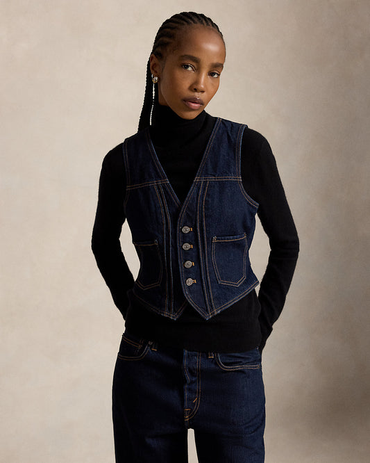 Buttoned Denim Vest