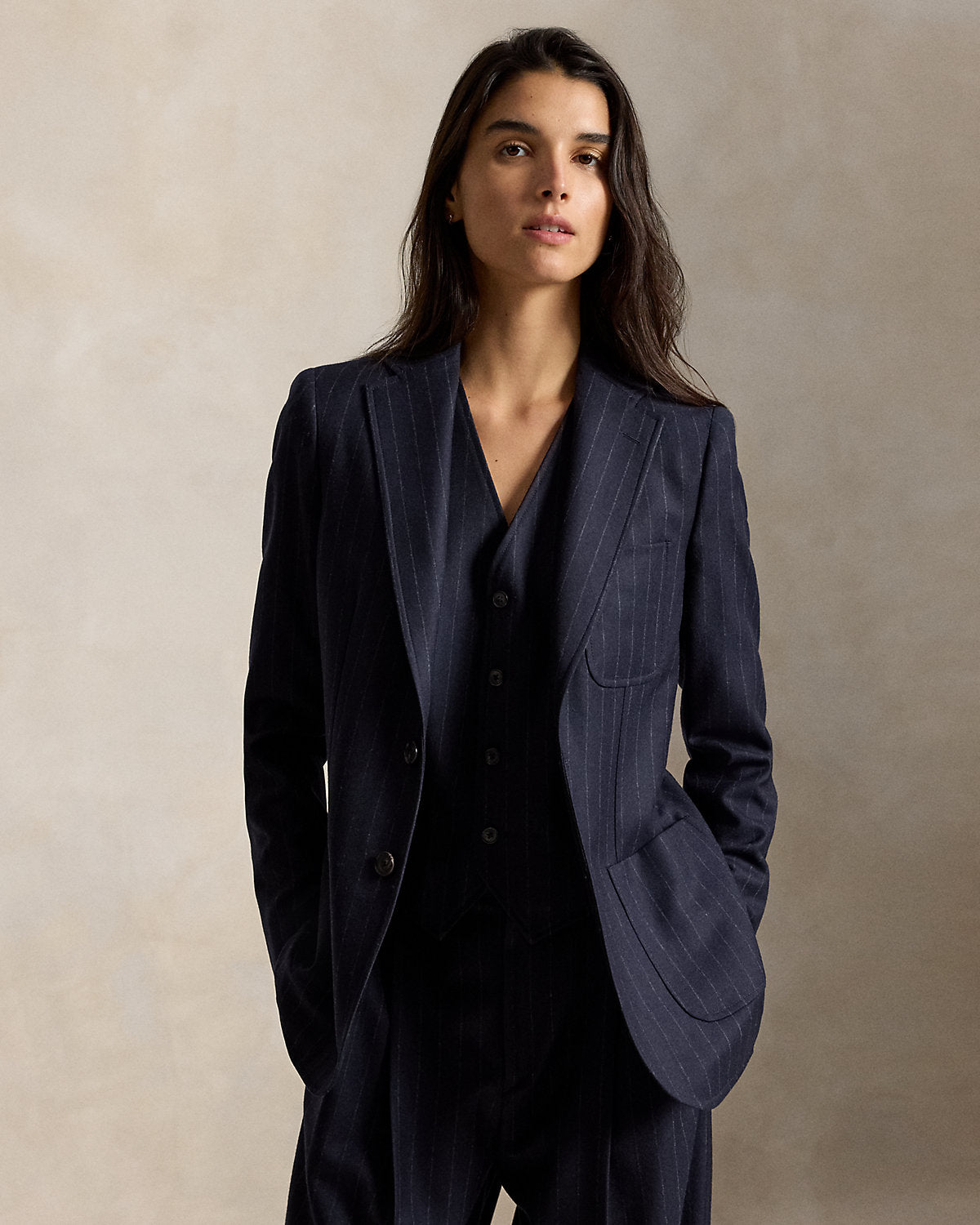 Single-Breasted Pinstripe Wool Blazer