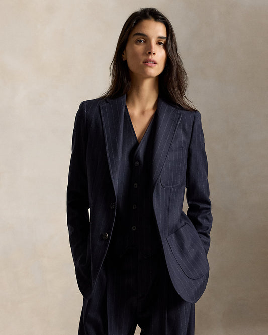 Single-Breasted Pinstripe Wool Blazer