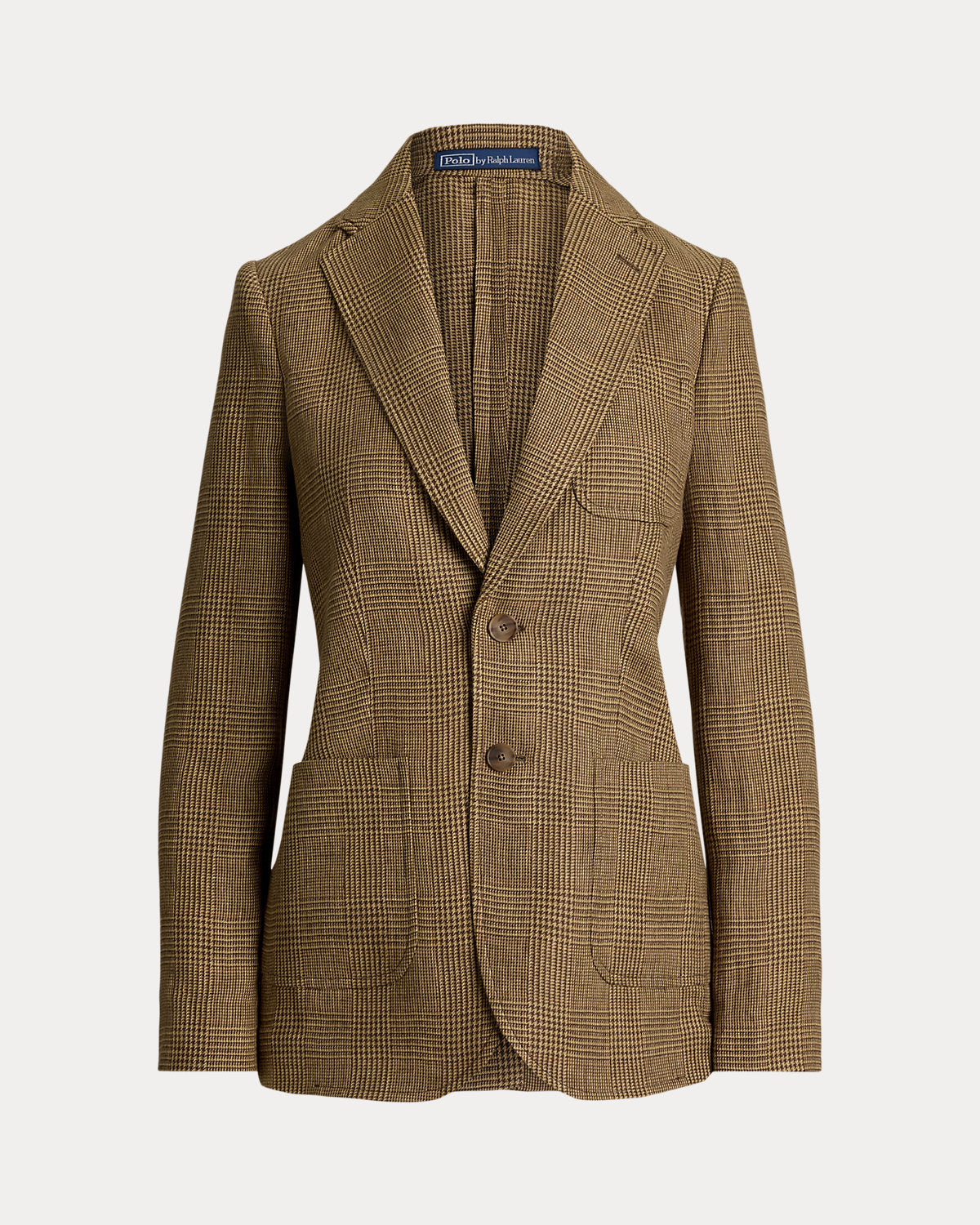 Single-Breasted Plaid Linen Tweed Blazer