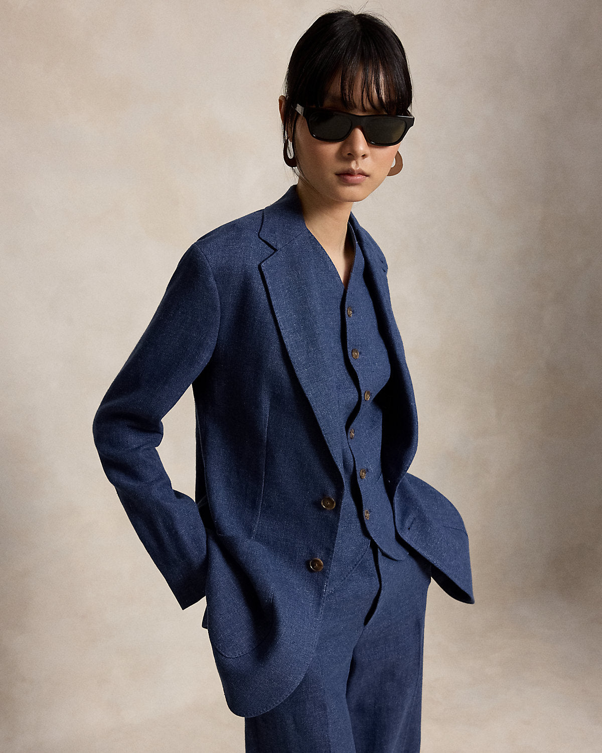Single-Breasted Linen-Cotton Blazer
