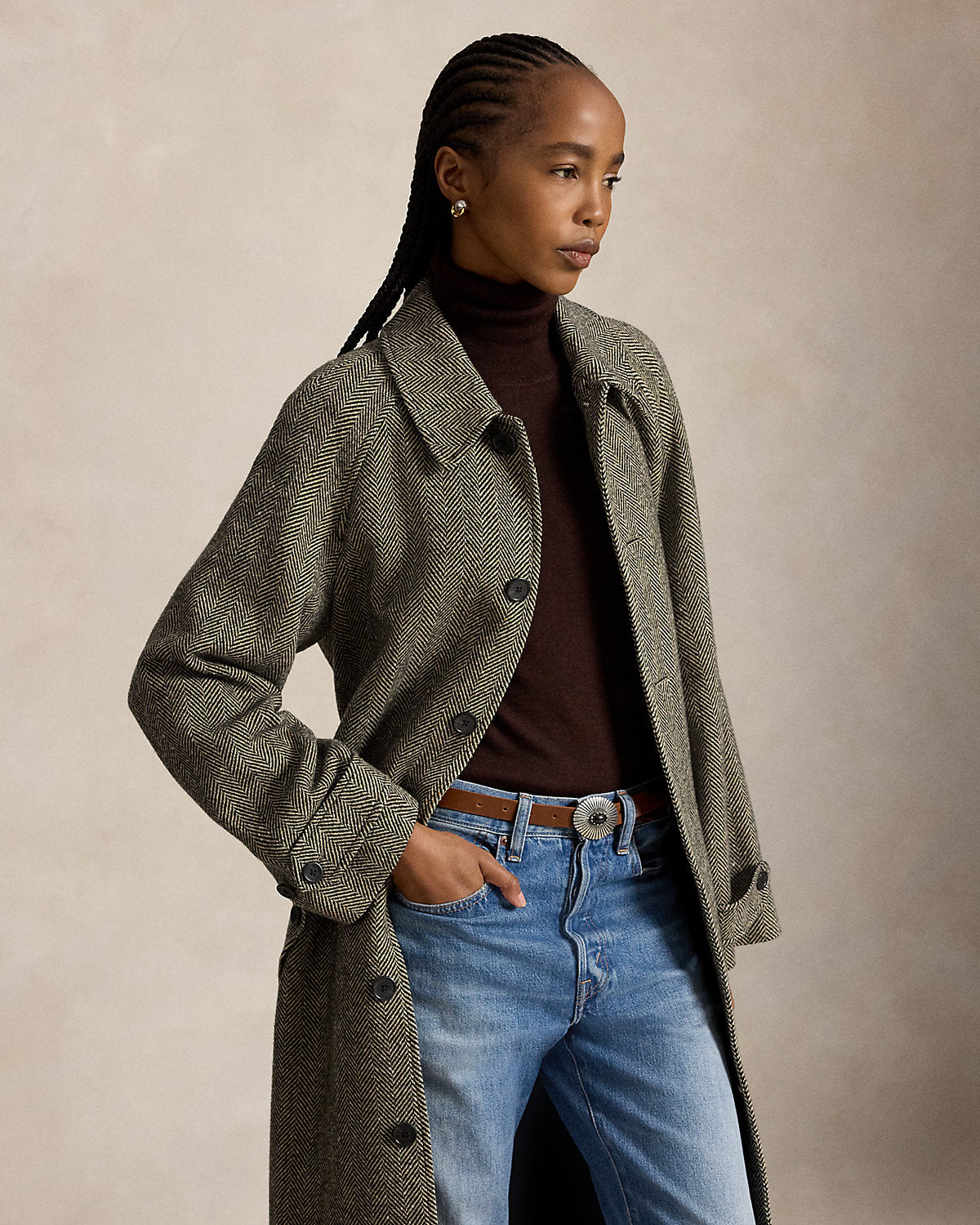 Wool-Blend Herringbone Balmacaan Coat