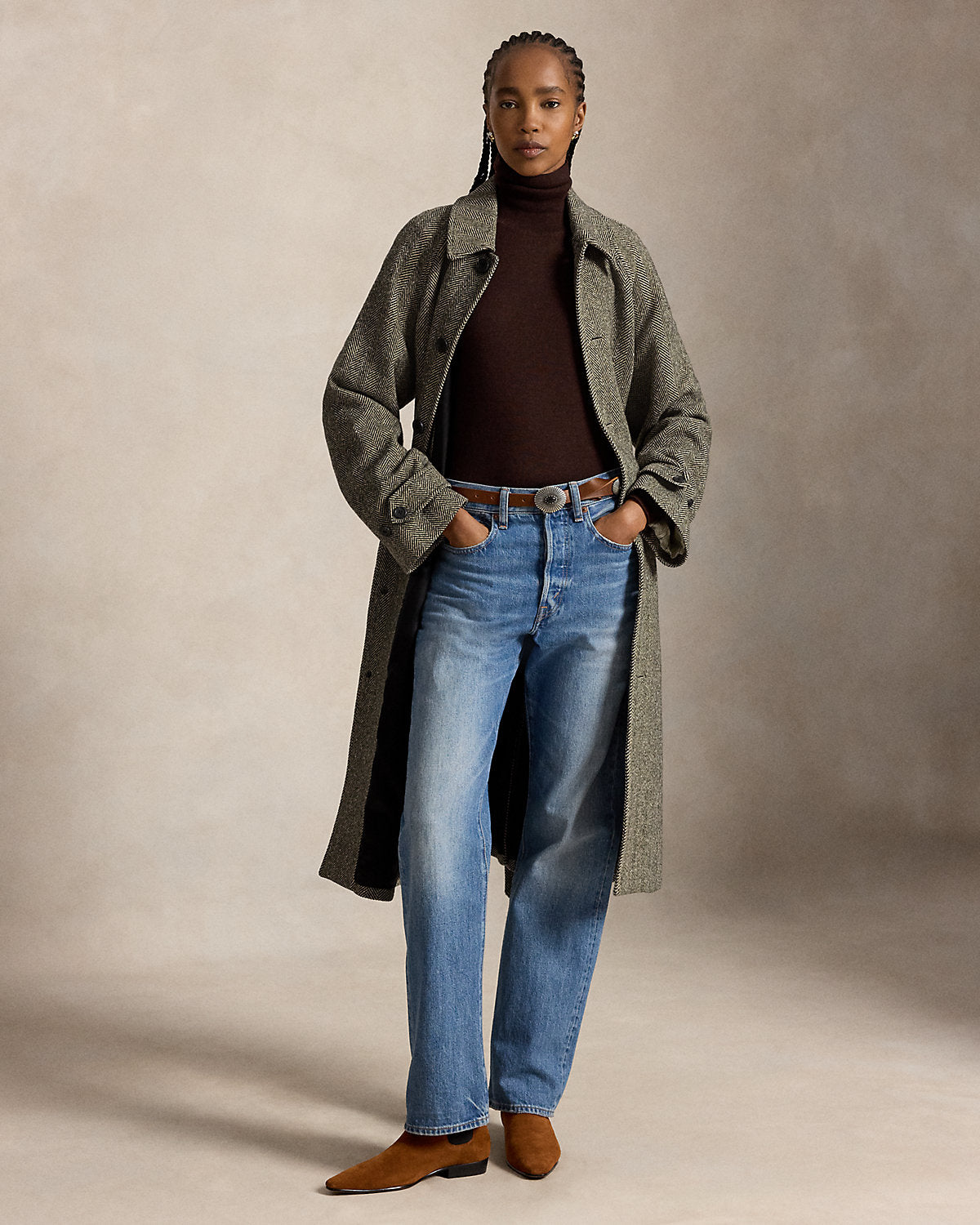 Wool-Blend Herringbone Balmacaan Coat