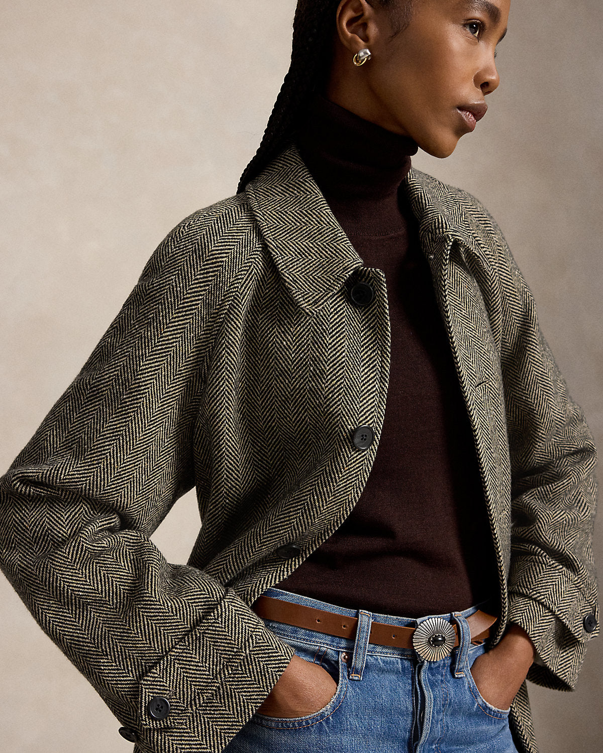 Wool-Blend Herringbone Balmacaan Coat