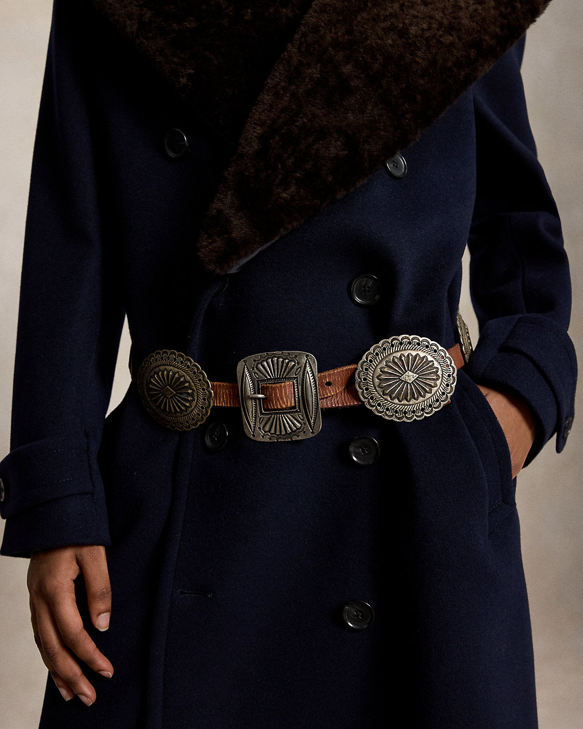 Shearling-Collar Wool Melton Peacoat