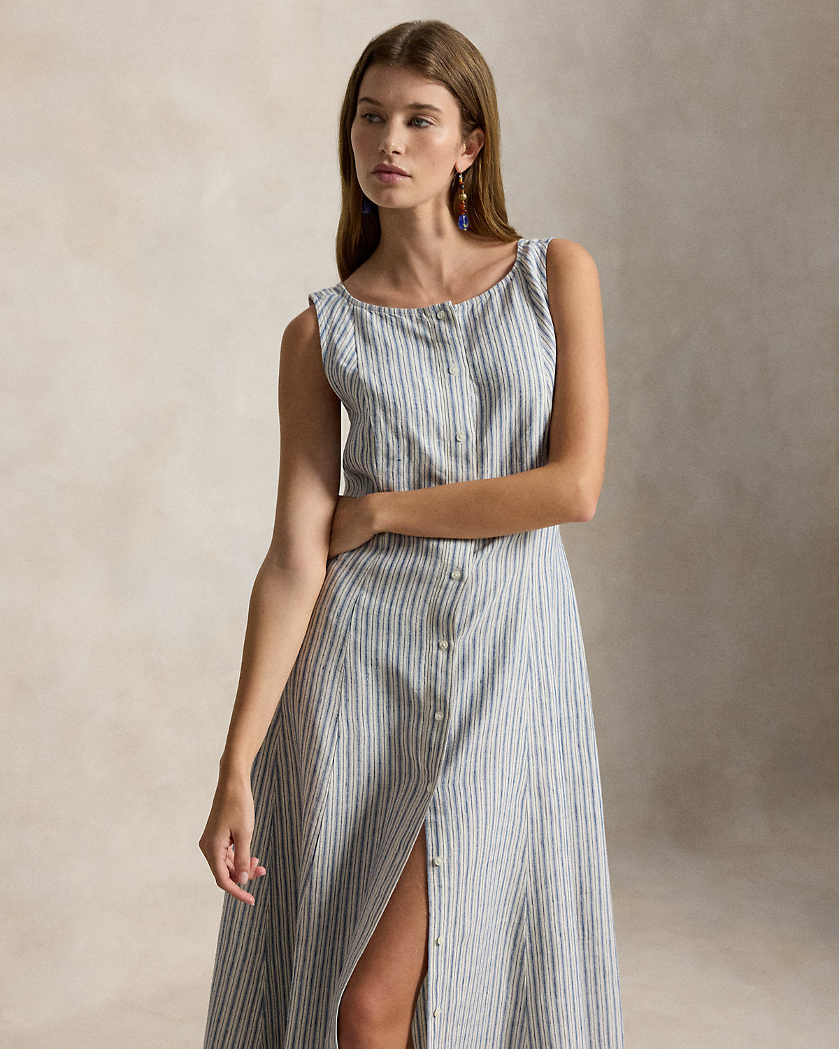 Striped Paneled Linen Dress