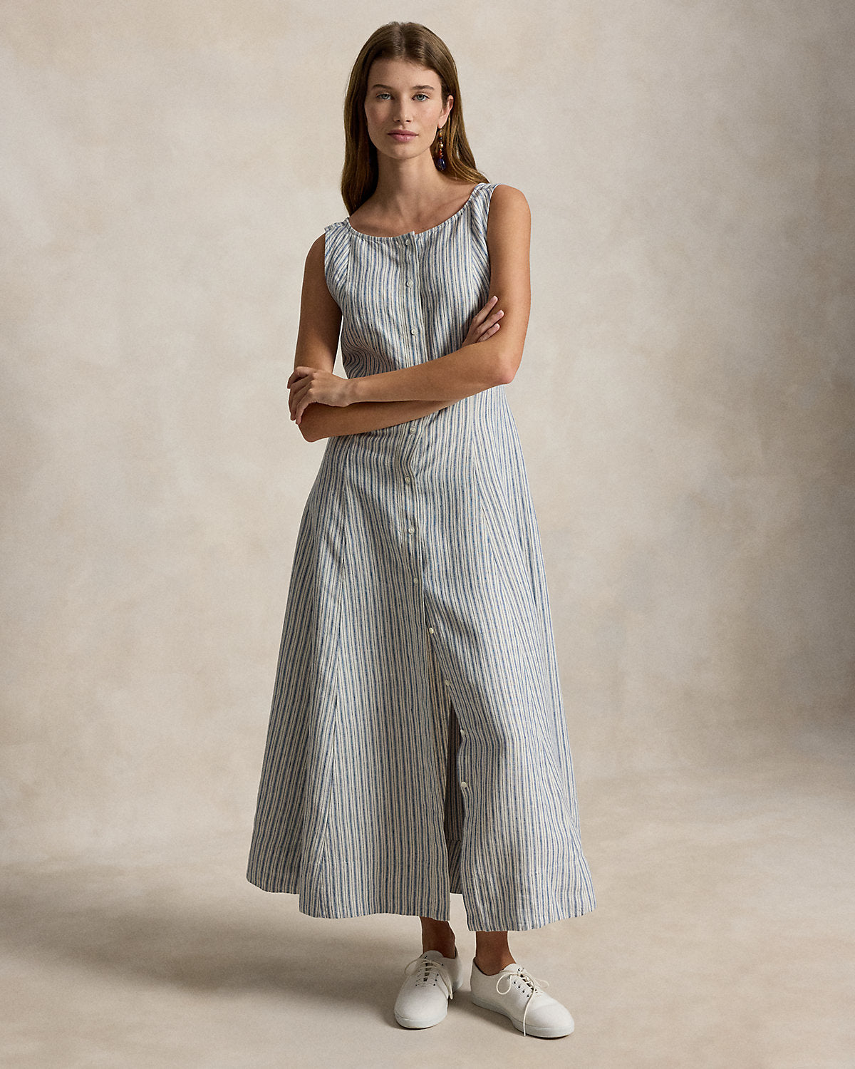Striped Paneled Linen Dress