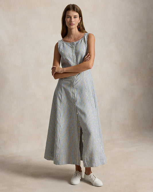 Striped Paneled Linen Dress