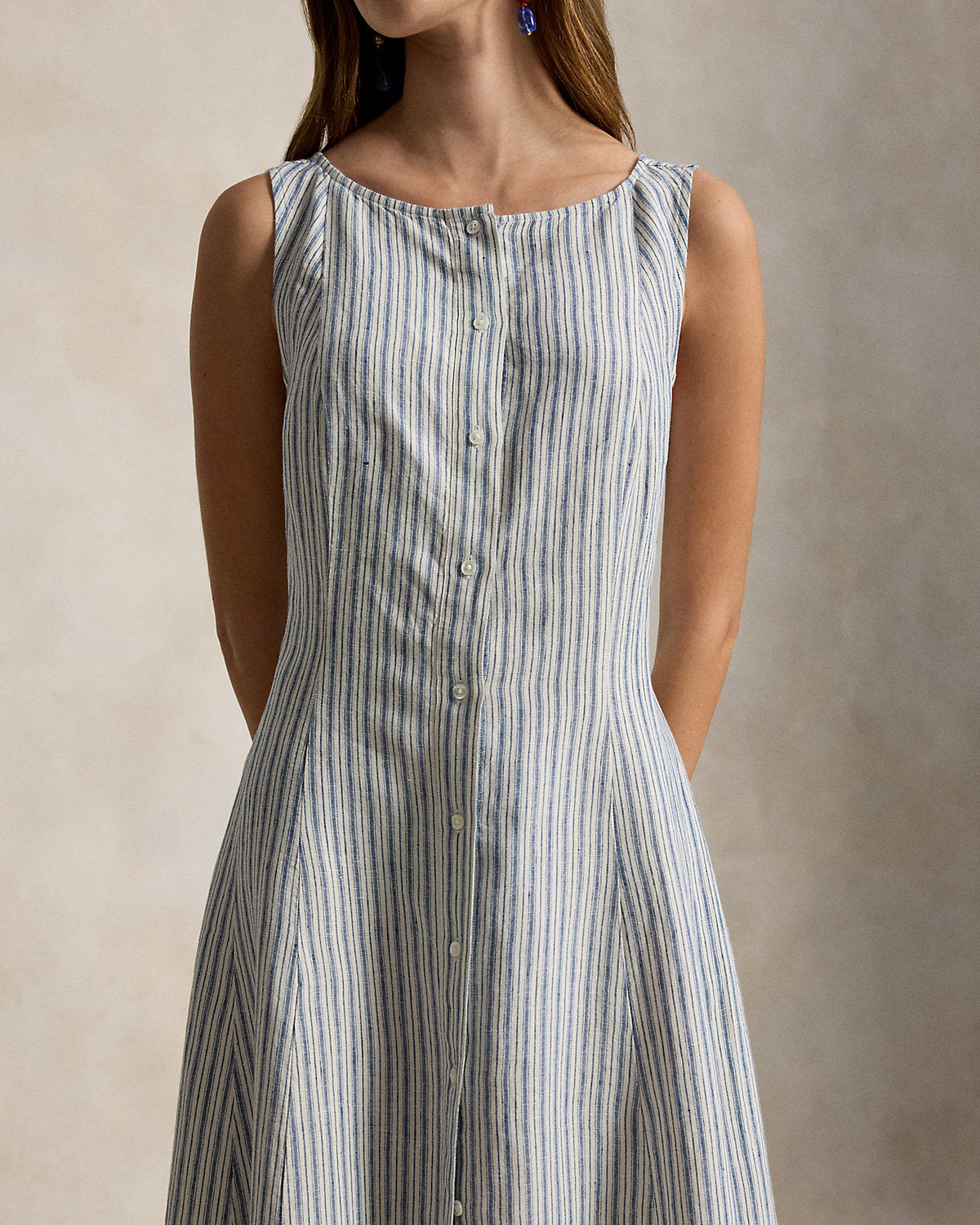 Striped Paneled Linen Dress