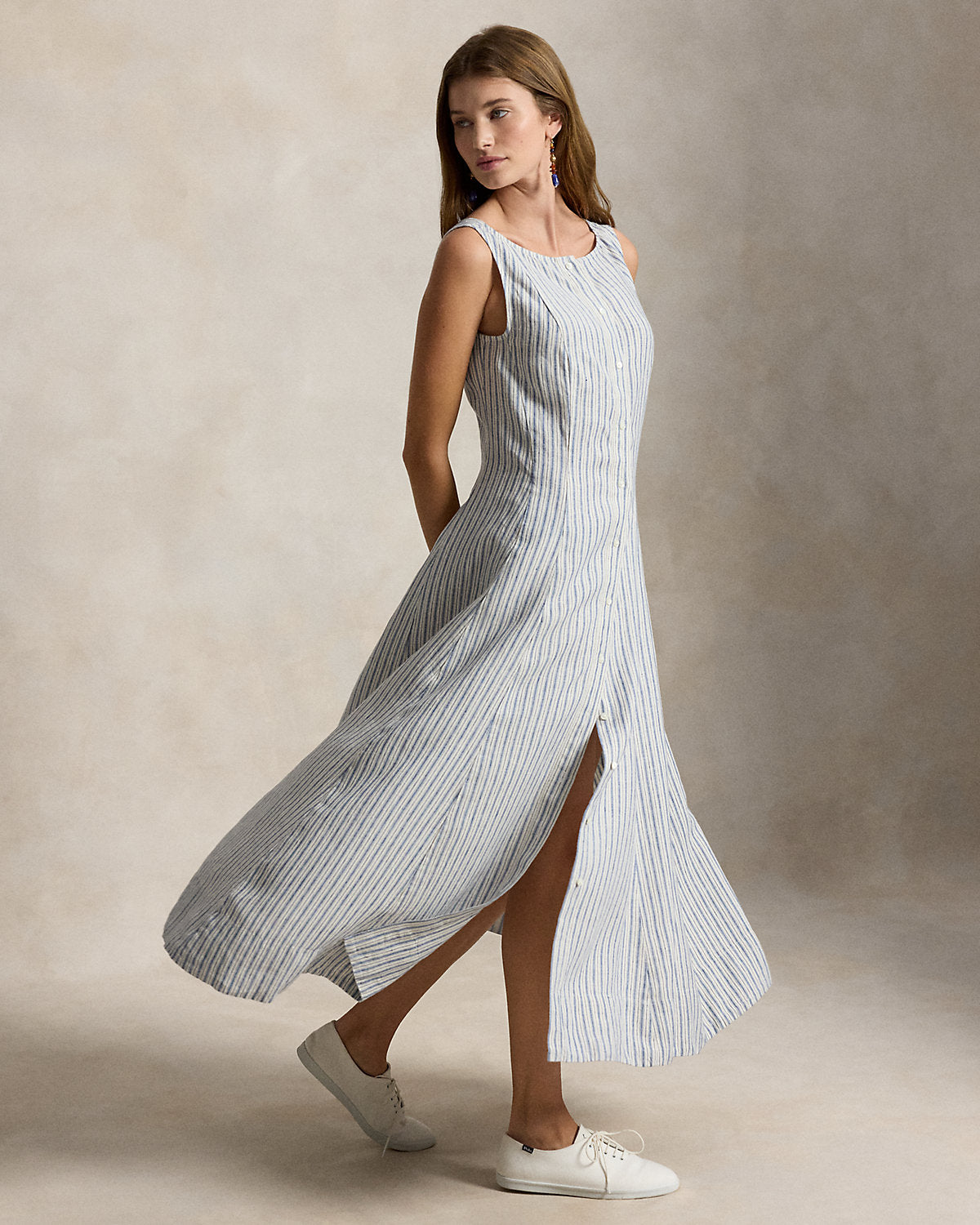 Striped Paneled Linen Dress