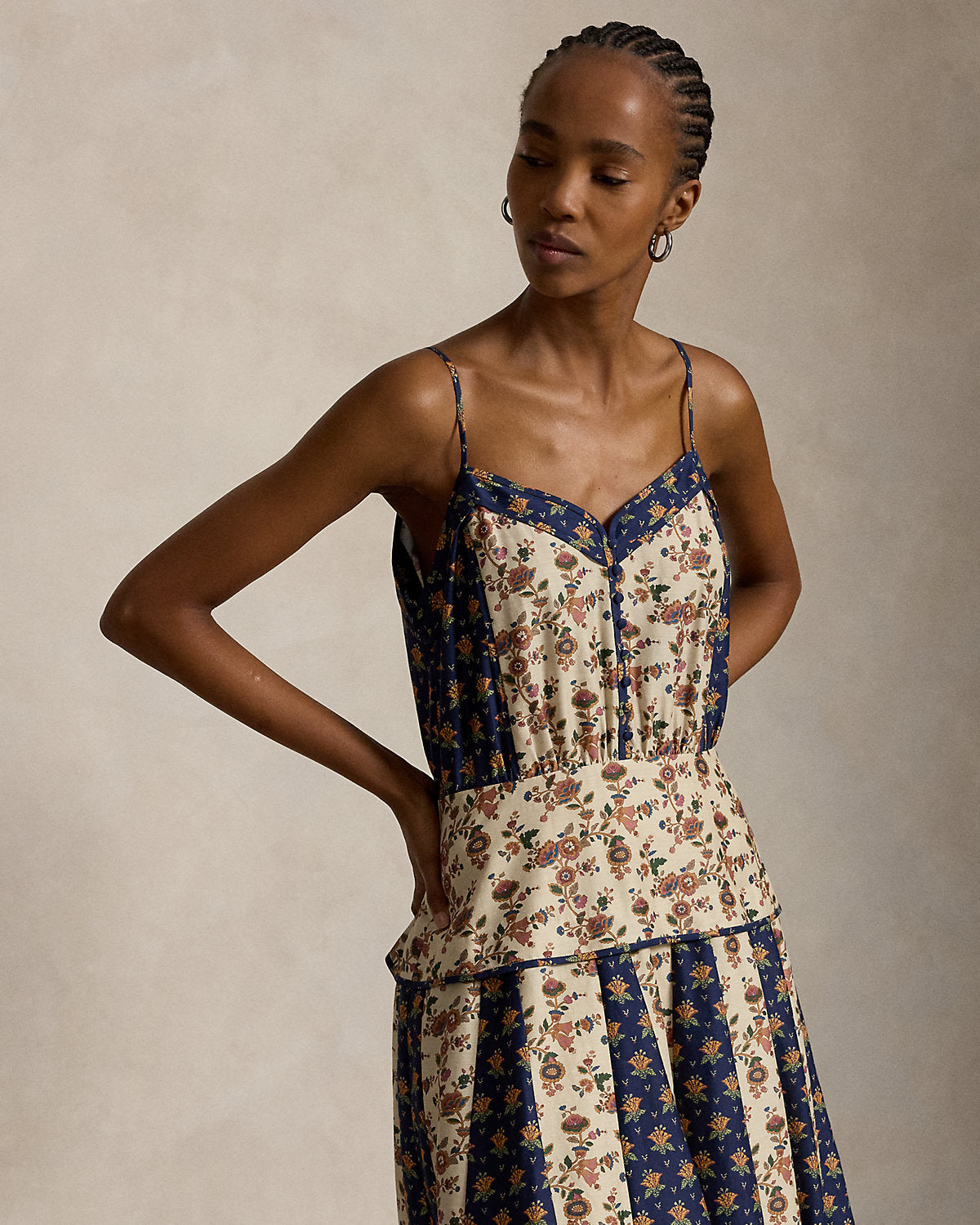 Sleeveless Mixed-Print Paneled Dress