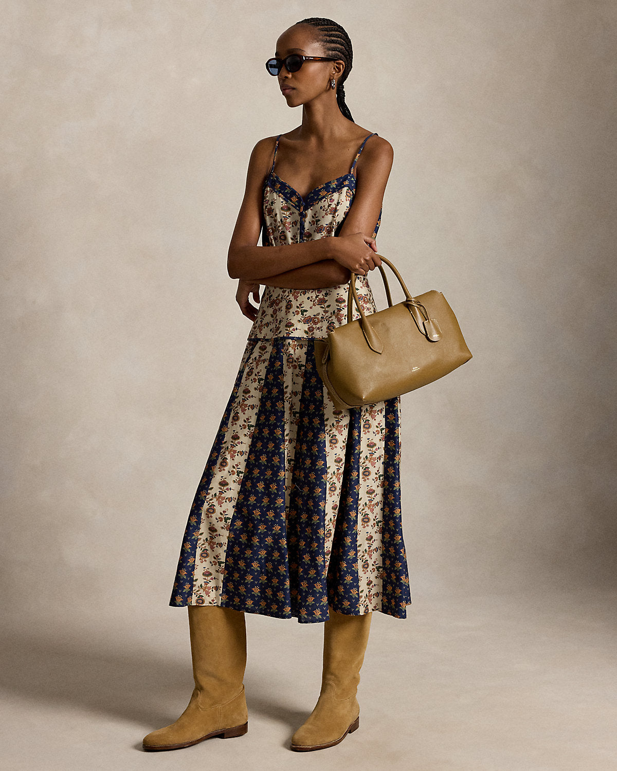 Sleeveless Mixed-Print Paneled Dress