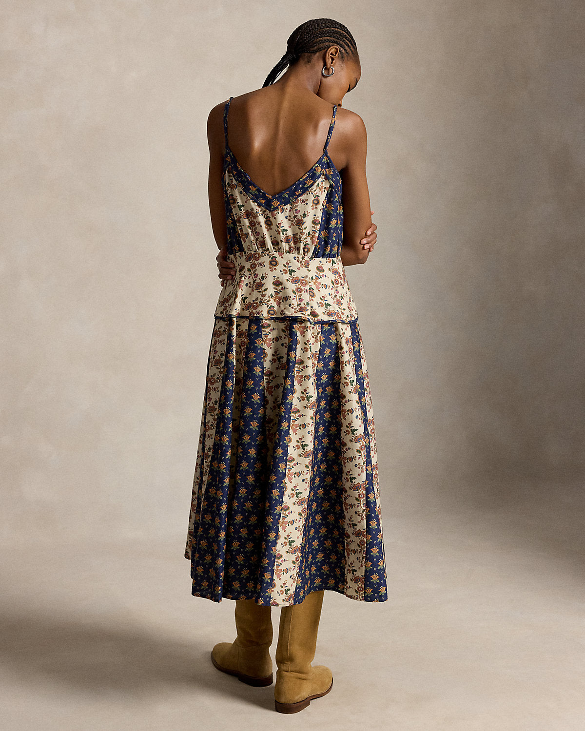 Sleeveless Mixed-Print Paneled Dress