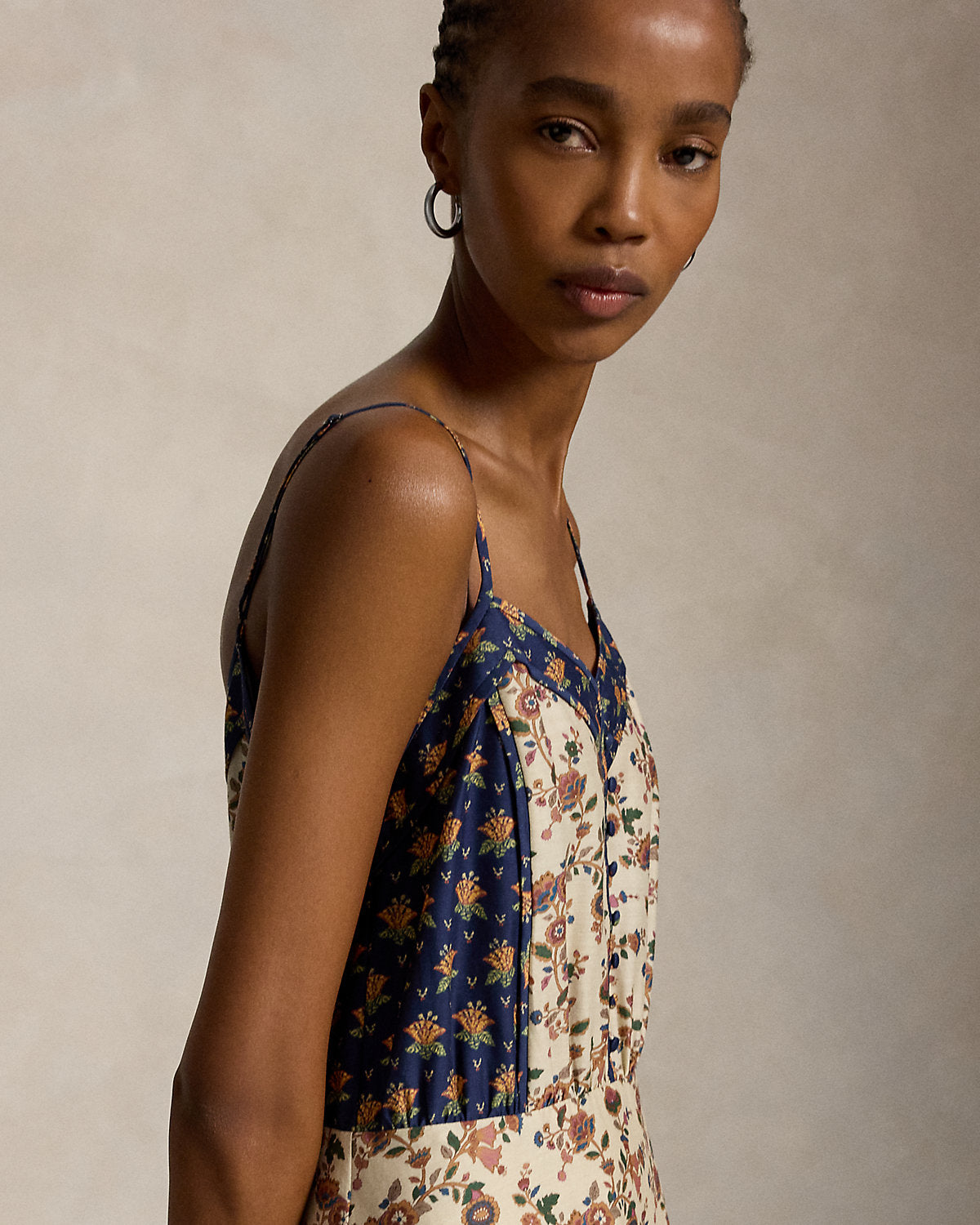 Sleeveless Mixed-Print Paneled Dress
