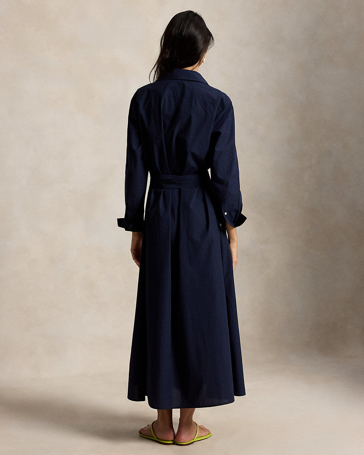 Cotton Canvas Tie-Waist Shirtdress