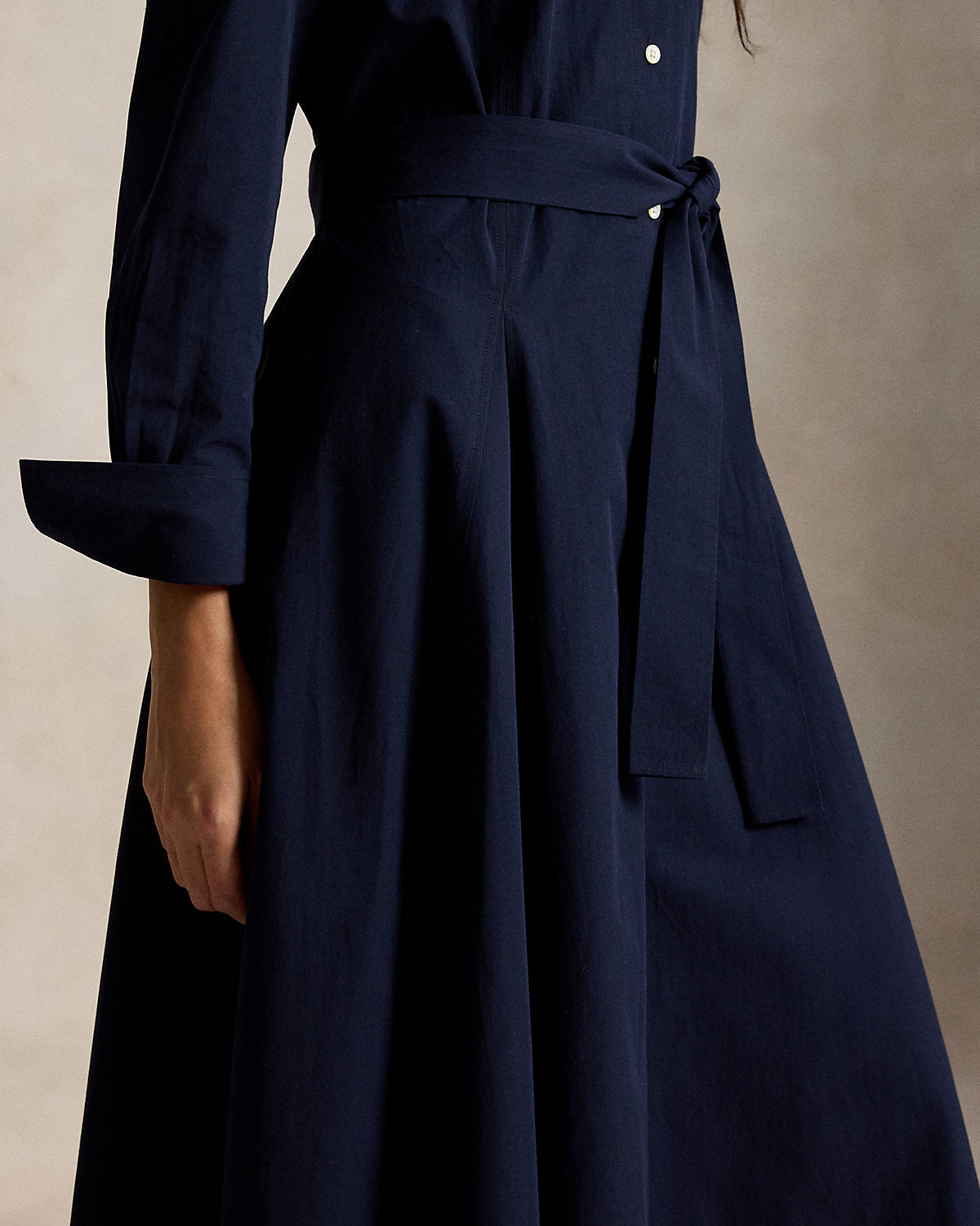 Cotton Canvas Tie-Waist Shirtdress