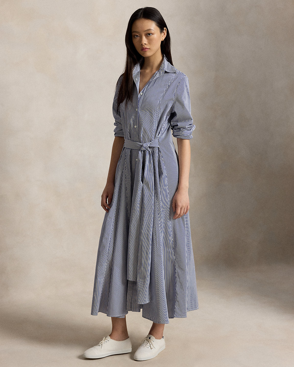 Striped Cotton Tie-Waist Shirtdress