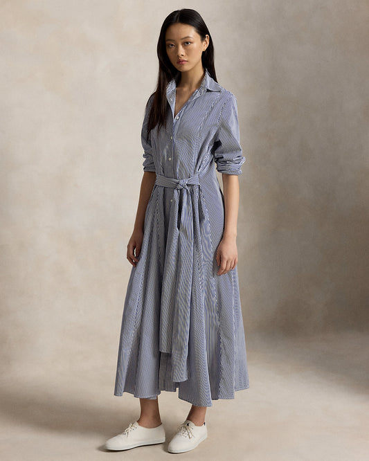 Striped Cotton Tie-Waist Shirtdress