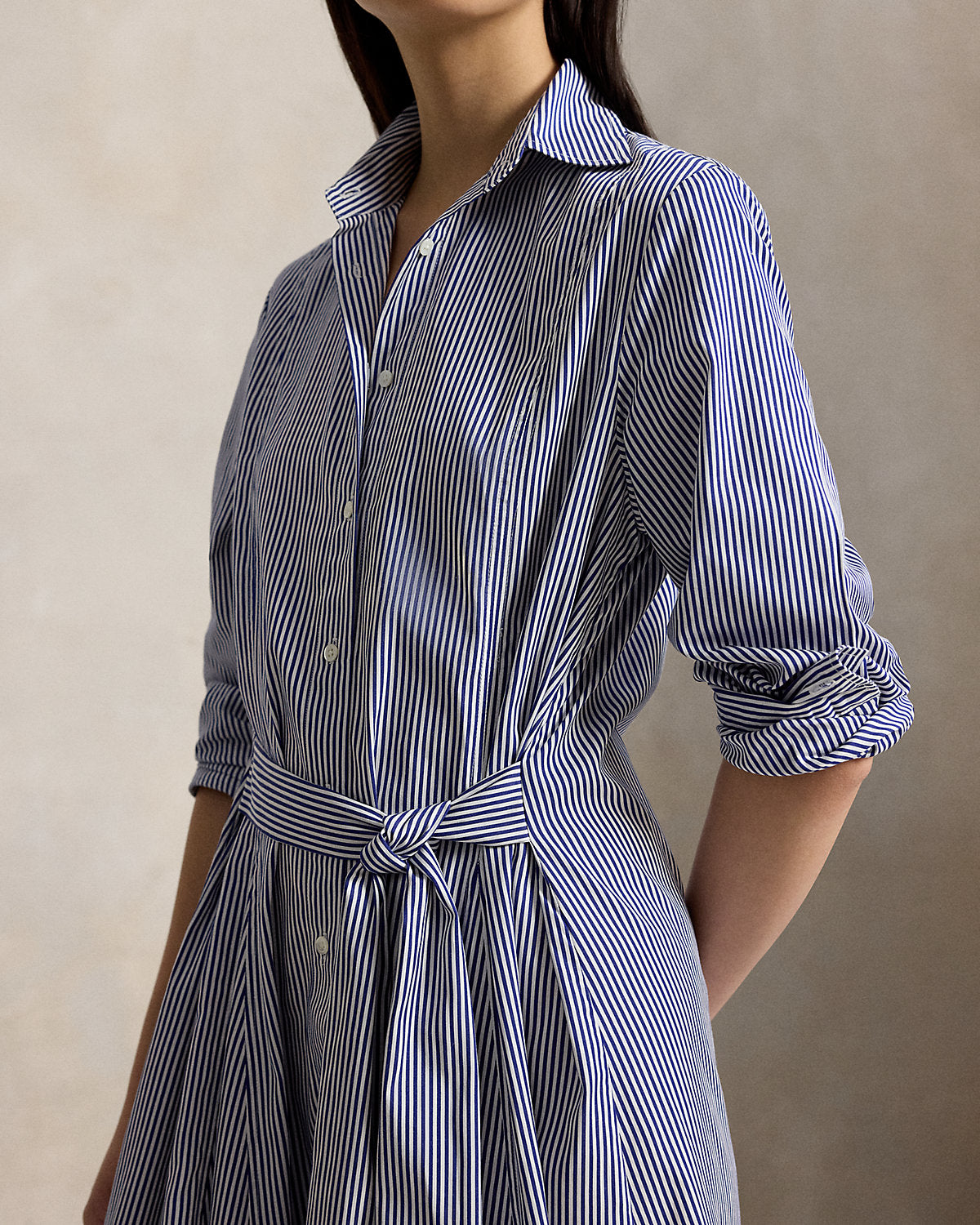 Striped Cotton Tie-Waist Shirtdress