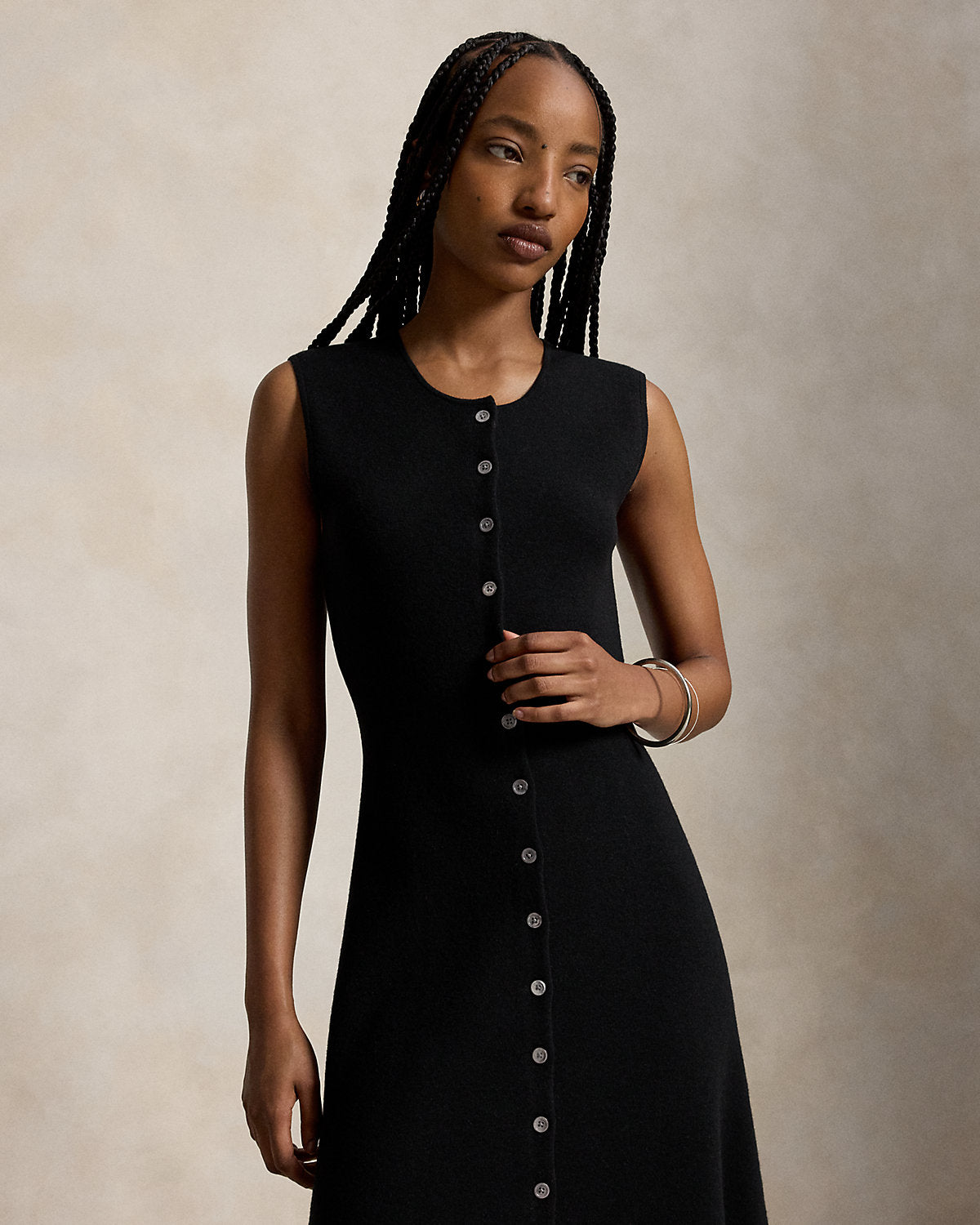 Buttoned Wool-Blend Sleeveless Dress