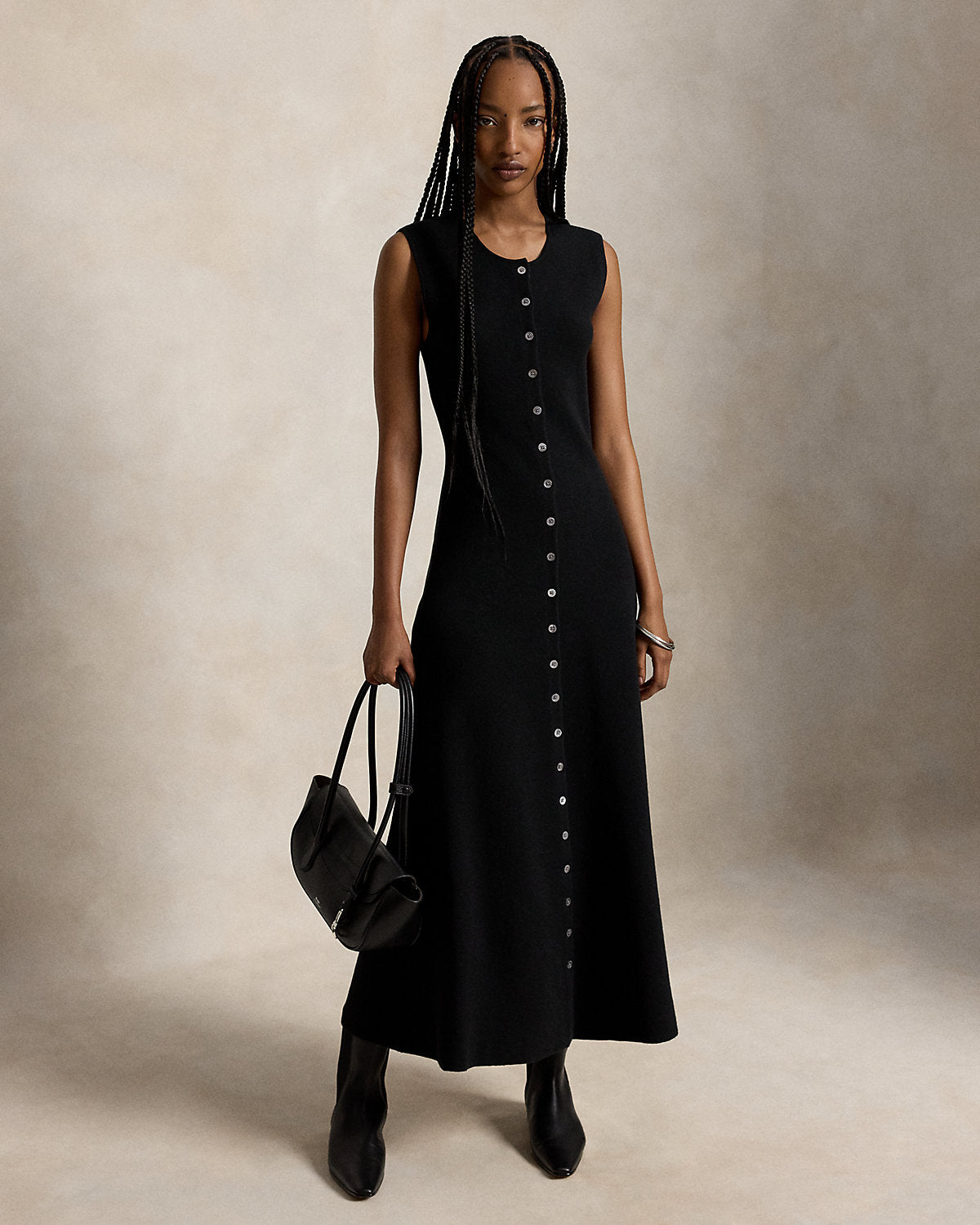 Buttoned Wool-Blend Sleeveless Dress