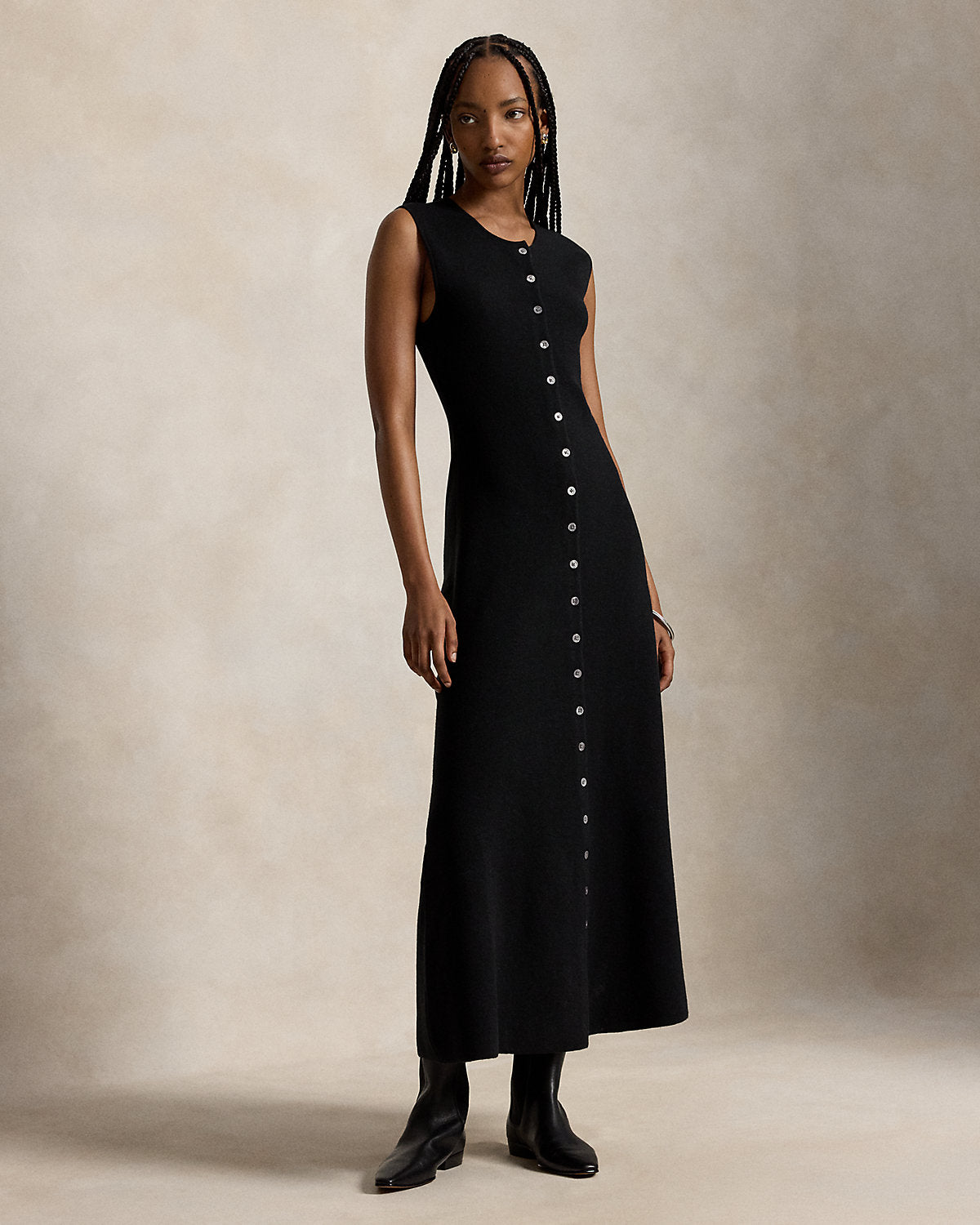 Buttoned Wool-Blend Sleeveless Dress