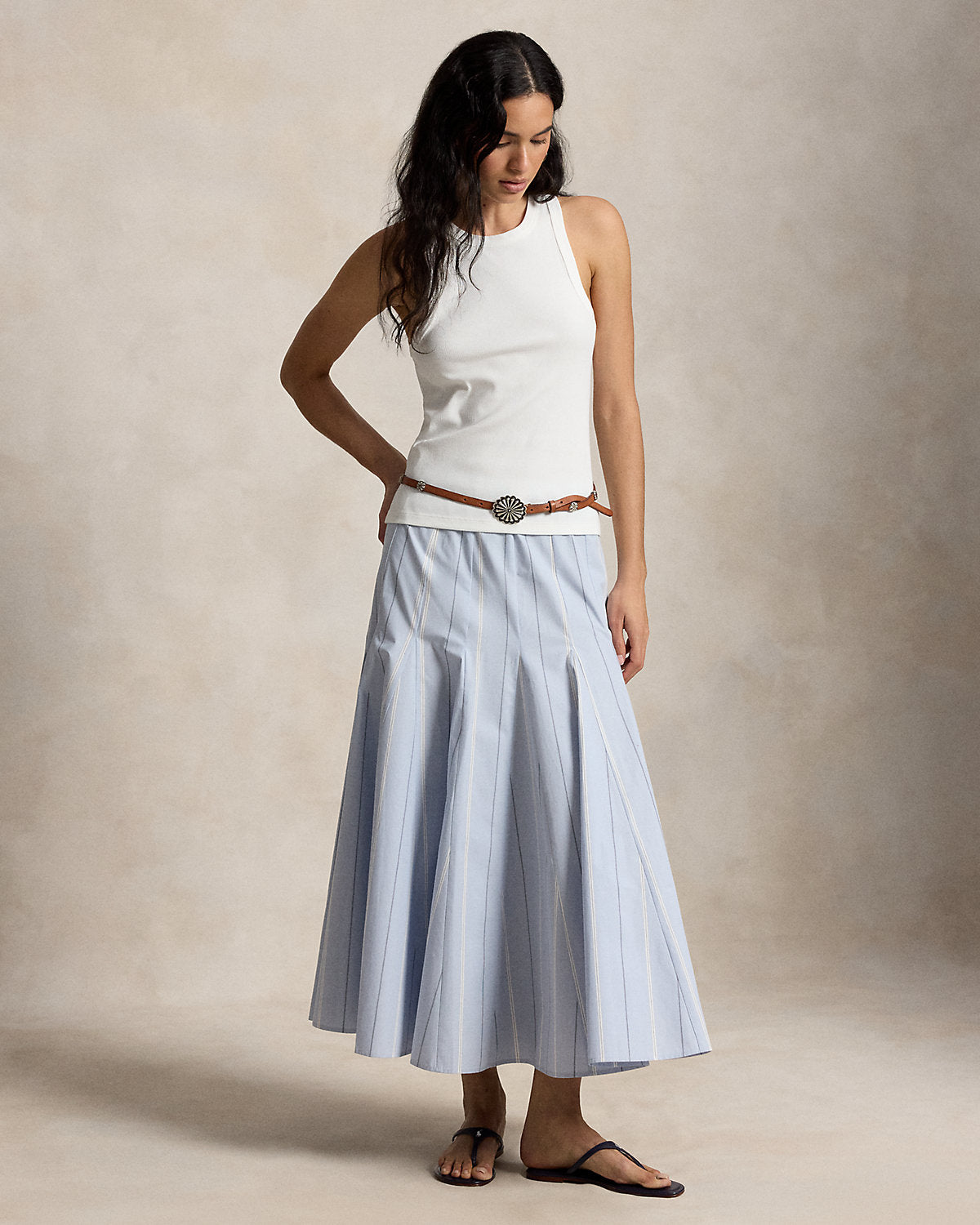 Striped Cotton A-Line Skirt