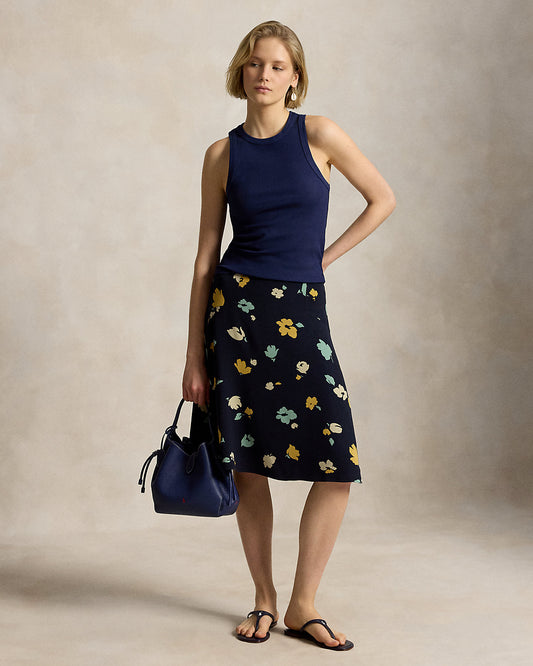 Floral-Print Crepe Skirt