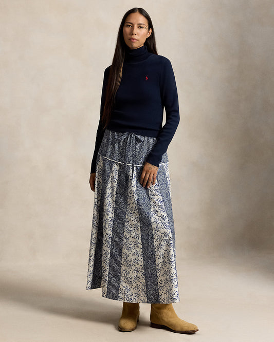 Floral-Cotton Silk A-Line Skirt