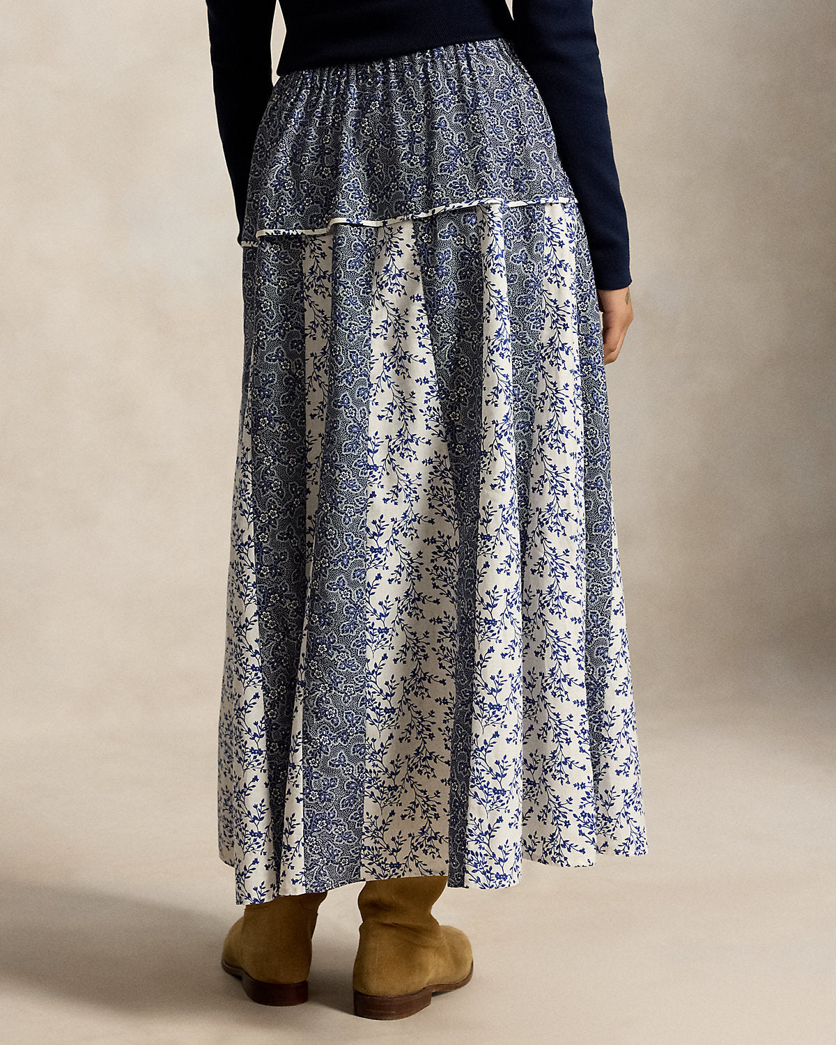 Floral-Cotton Silk A-Line Skirt