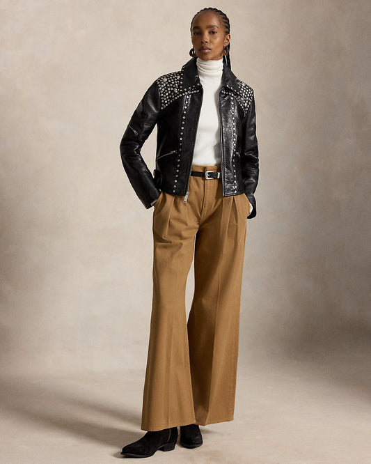 Pleated Cotton Wide-Leg Pant