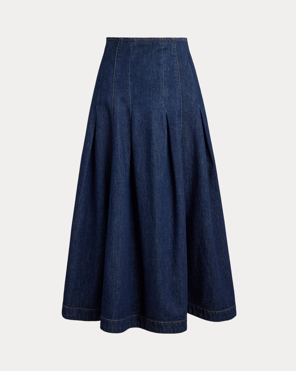 Pleated Denim Midi Skirt