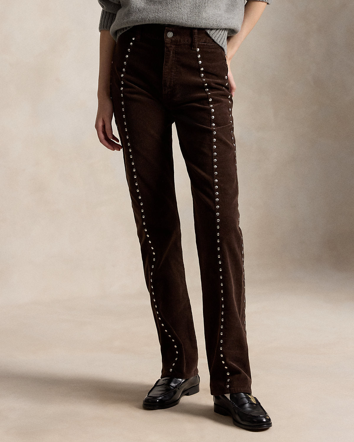 Studded Corduroy Straight-Leg Pant