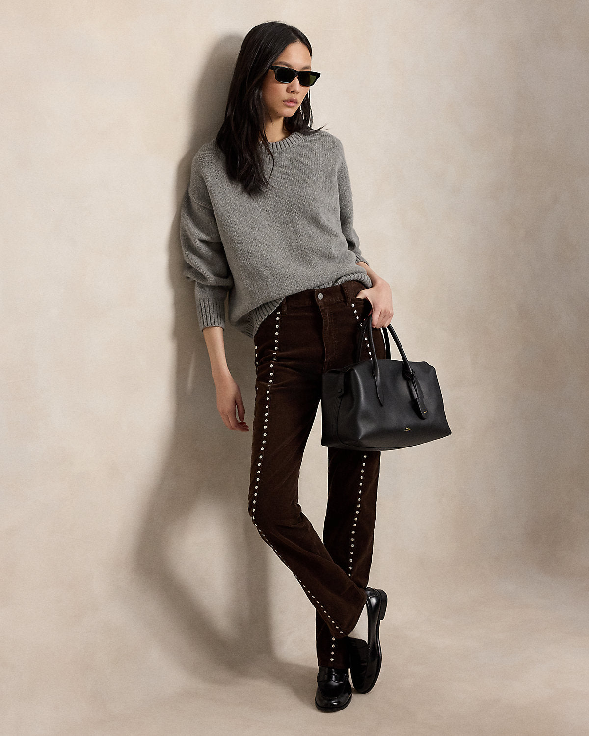 Studded Corduroy Straight-Leg Pant