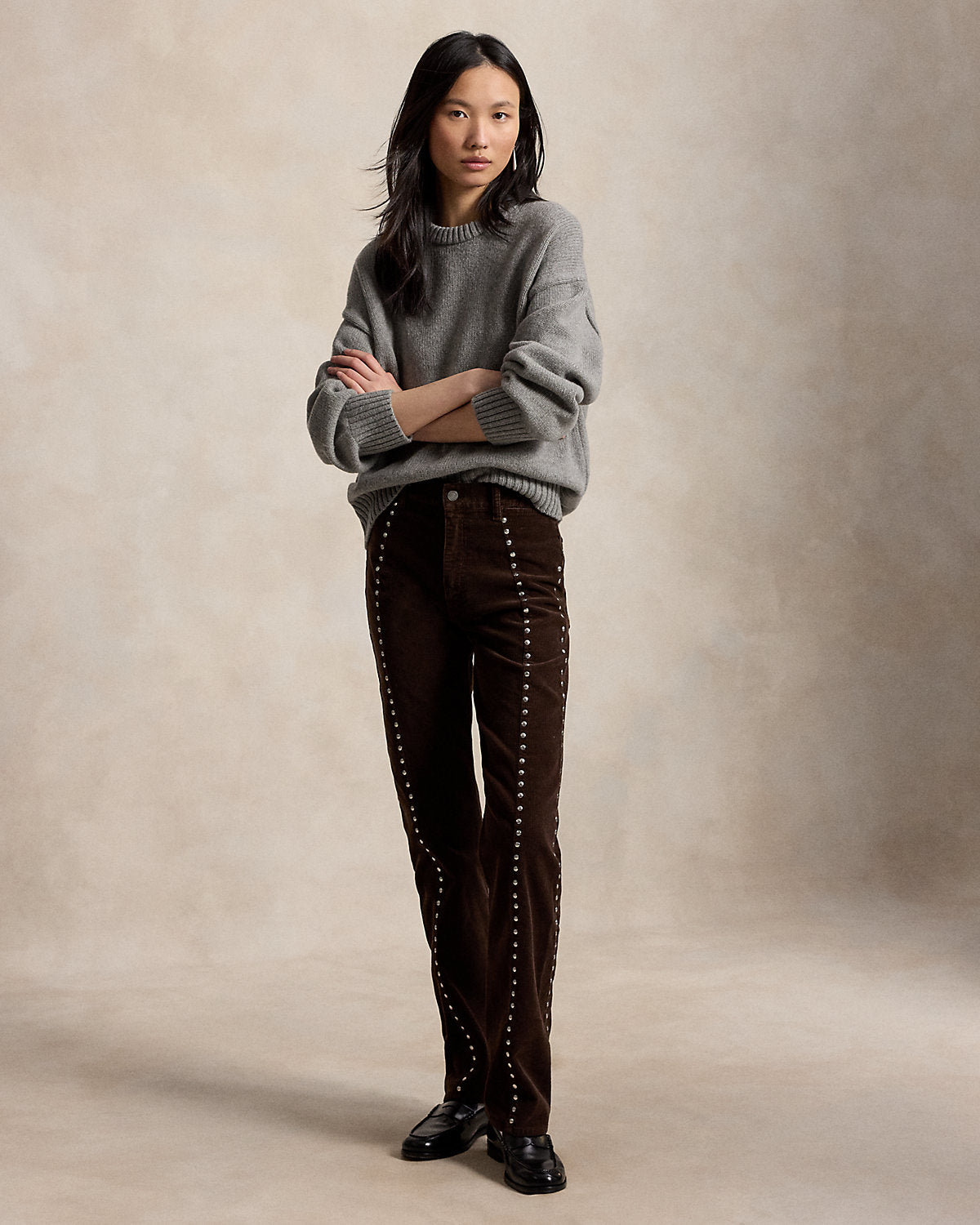 Studded Corduroy Straight-Leg Pant