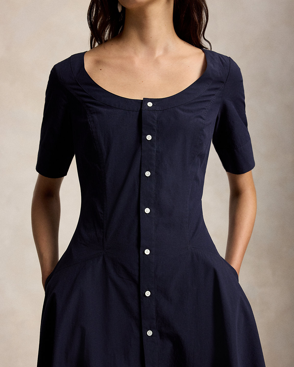 Cotton Canvas Scoopneck Dress