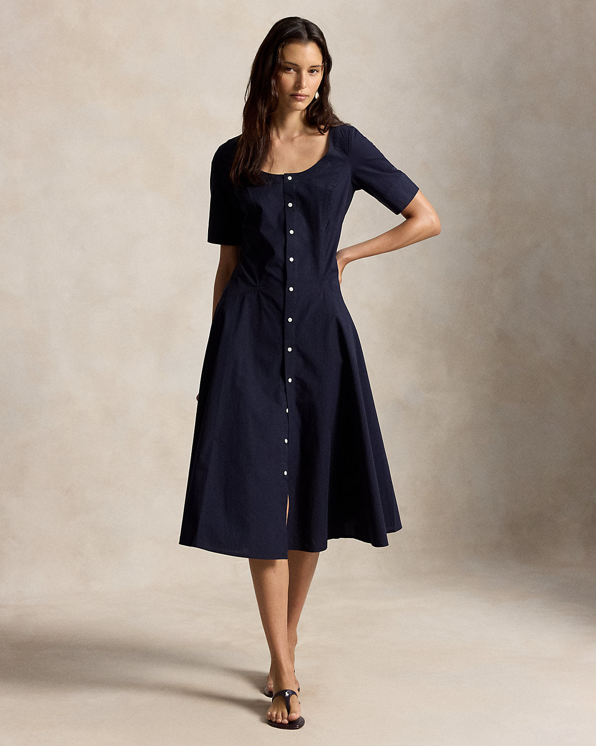 Cotton Canvas Scoopneck Dress
