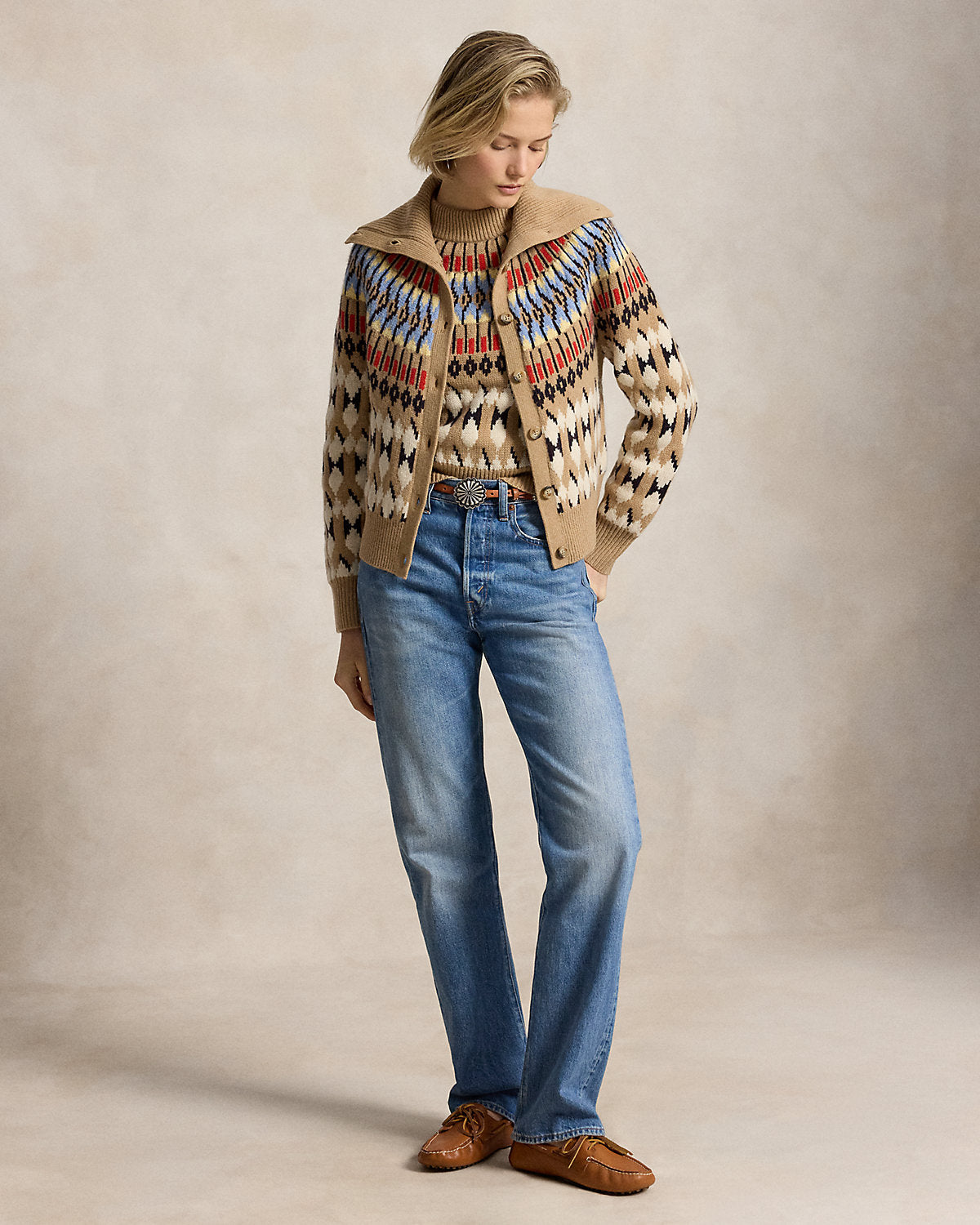 Geo-Motif Wool-Cashmere Cardigan