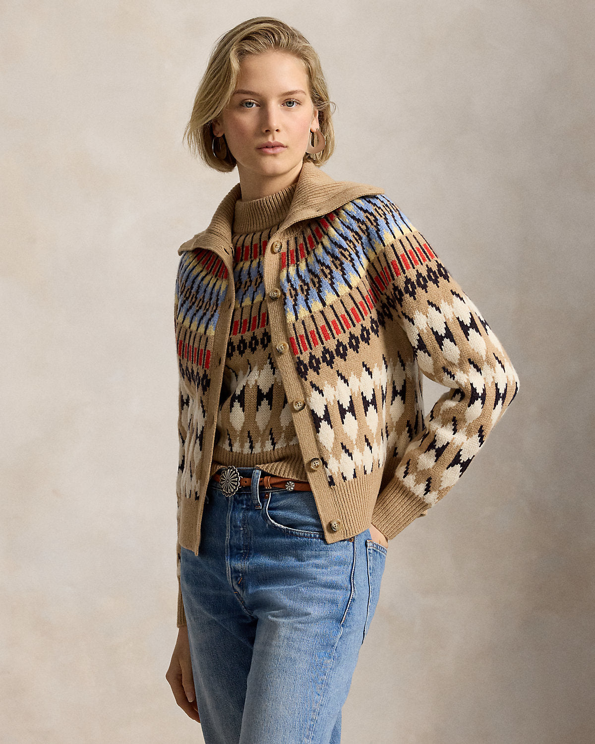 Geo-Motif Wool-Cashmere Cardigan